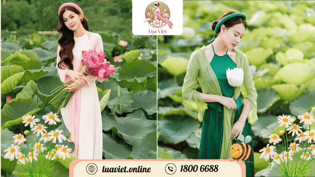áo dài tứ thân chụp sen kèm mấn